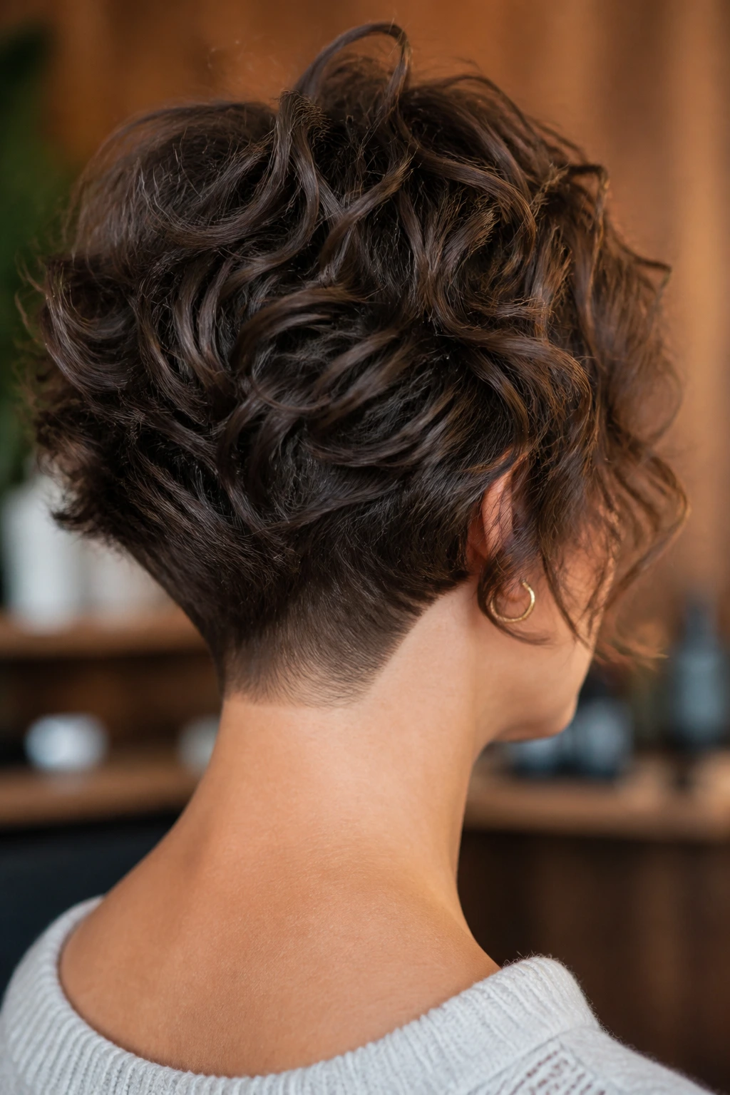Back-of-head view of real person showing tapered nape shag