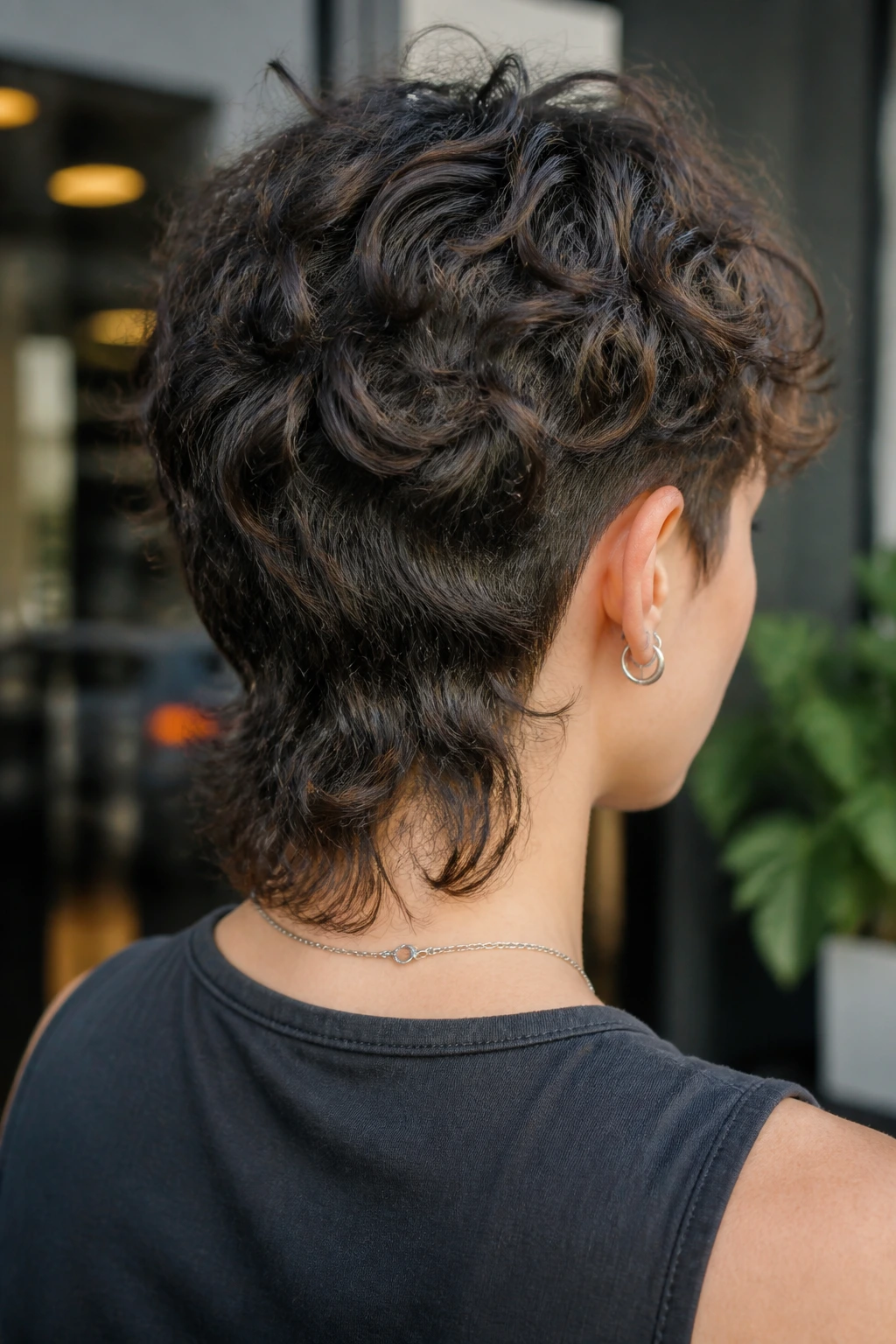 Back and side profile of a real person with tapered-nape wolf mullet