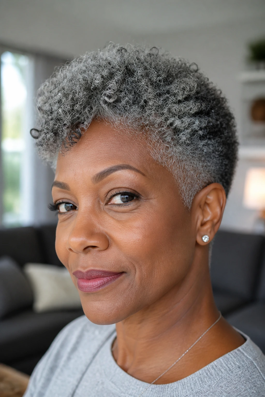 Real woman with tapered natural coil cut showing coil patterns