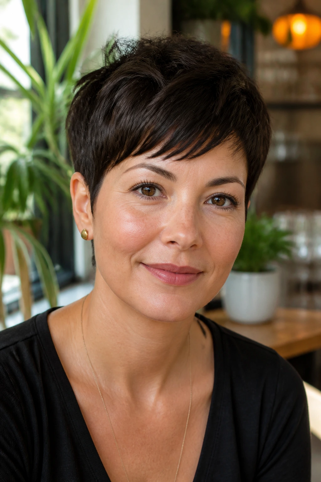 Real woman with tapered pixie crop