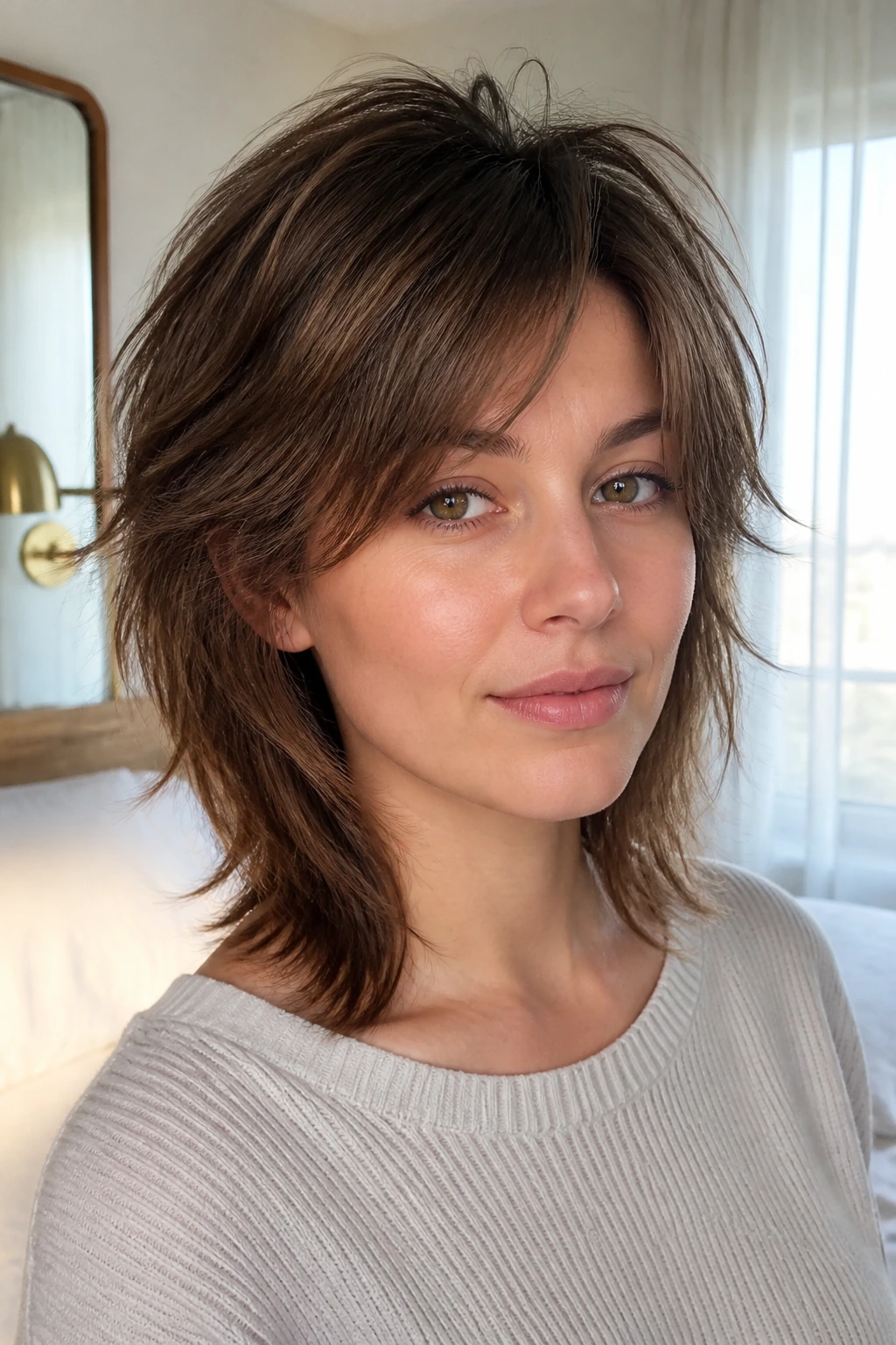 Close-up of a real person with Tapered Shag for Fine Straight Hair