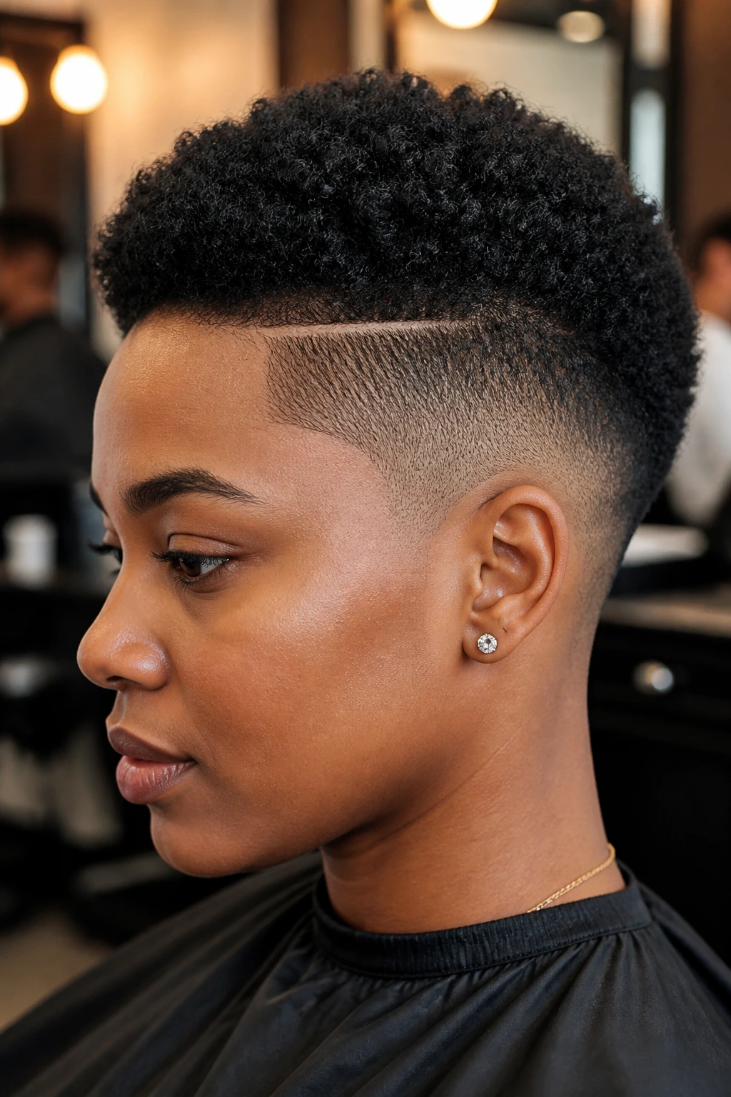 Real person with tapered TWA and sharp side panel.