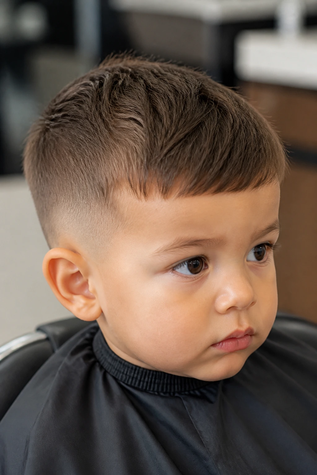 Toddler with temple fade and brushed-forward top