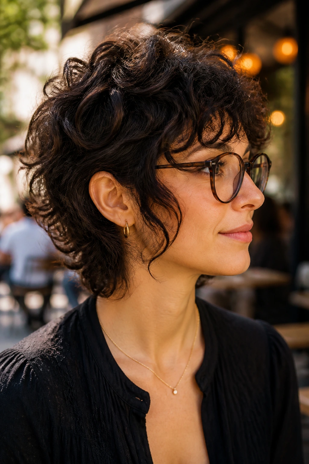Profile portrait of a real person with Temple-Release Shag hairstyle