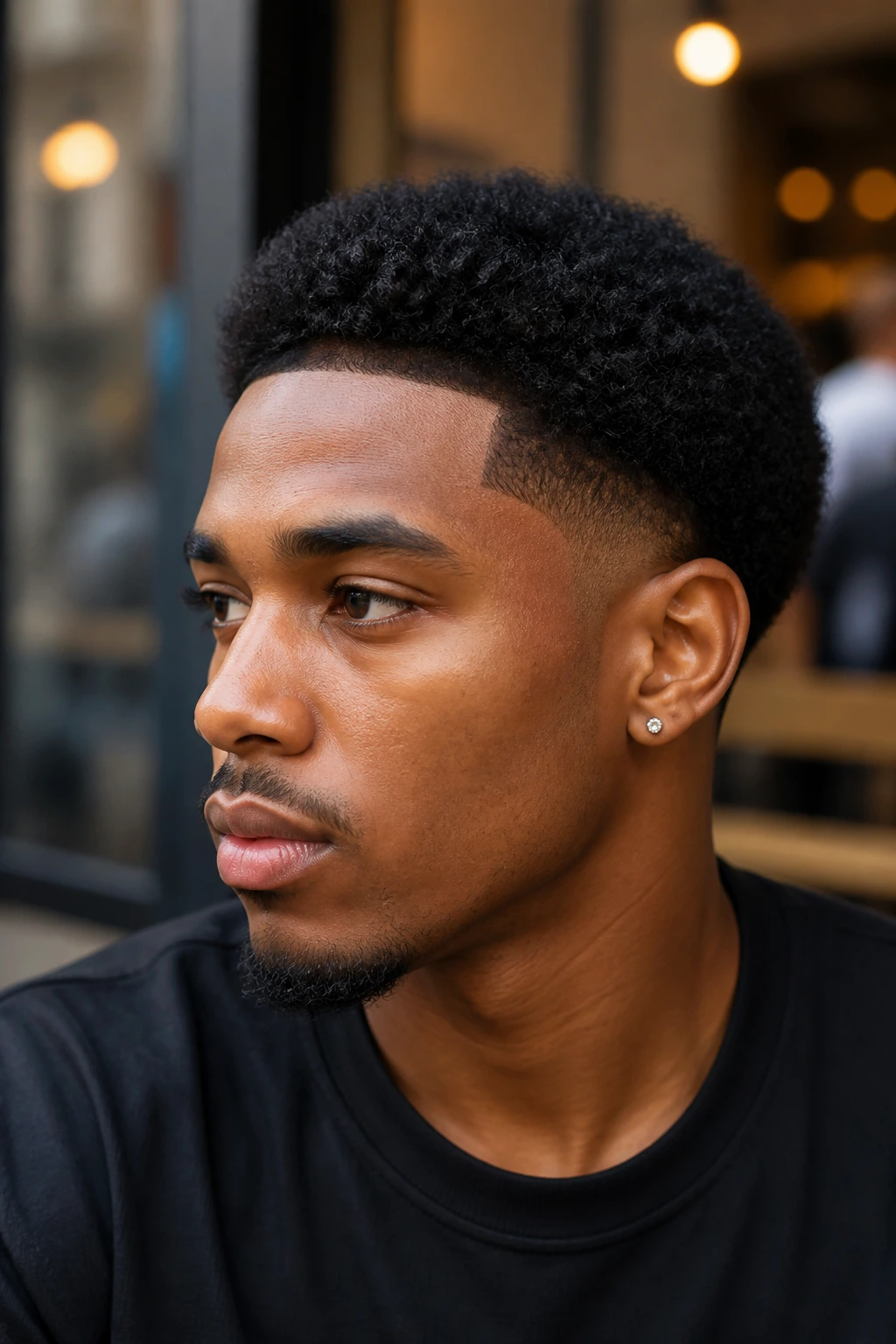 Man with temple taper and short Afro.