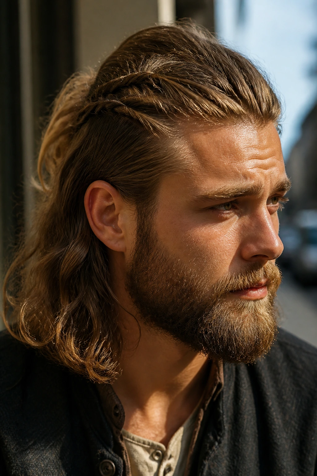 Portrait of a man with temple twists and pulled-back hair