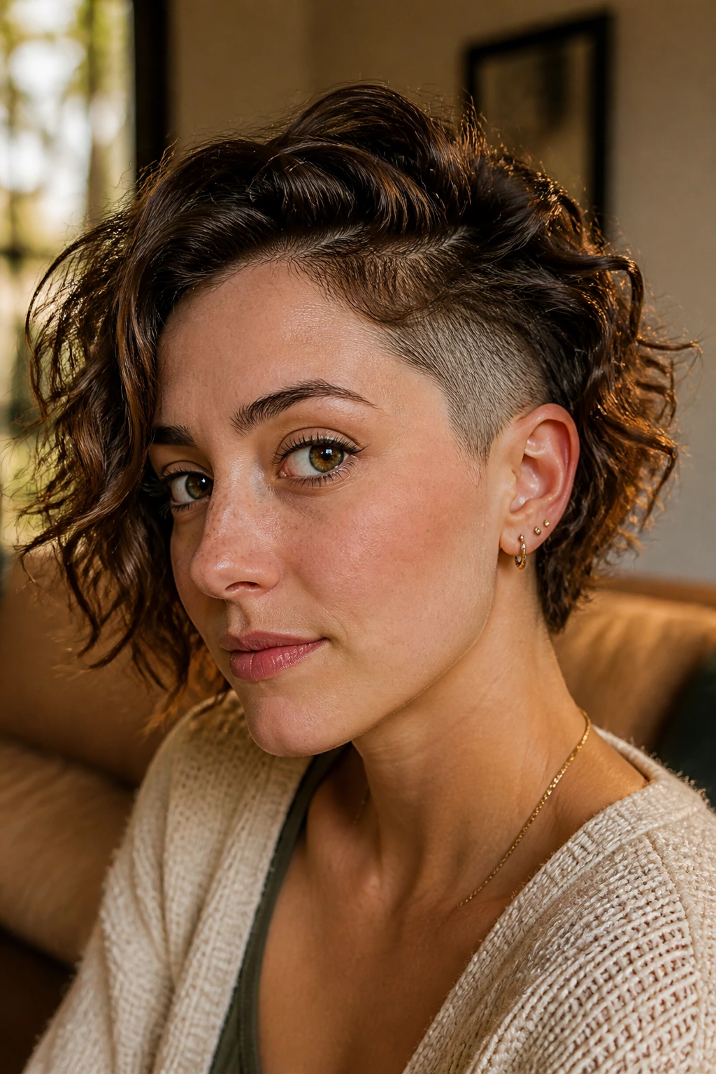 Portrait showing temple shave with soft waves on top