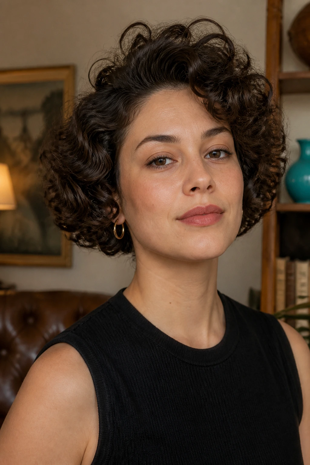 Portrait of a real woman with retro rounded bob and temple-volume lift