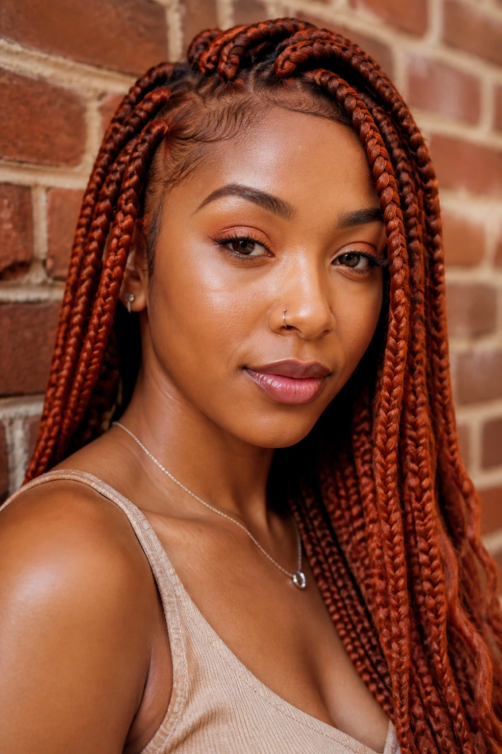 Close-up of terracotta braids on a real person