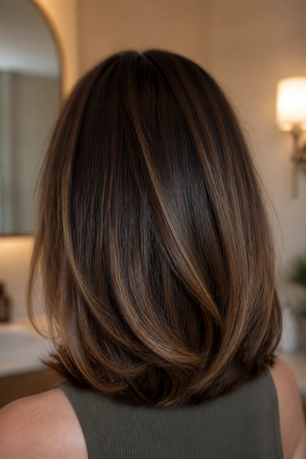 Back of head close-up showing a subtle bend at the ends of a long bob.