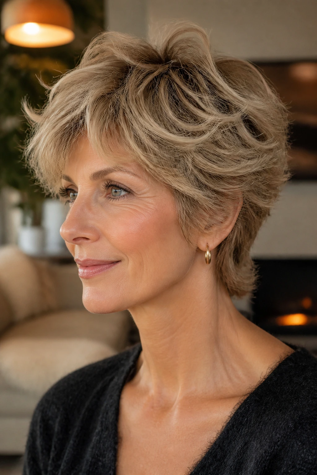 Woman with feathered hair showing texture enhancements