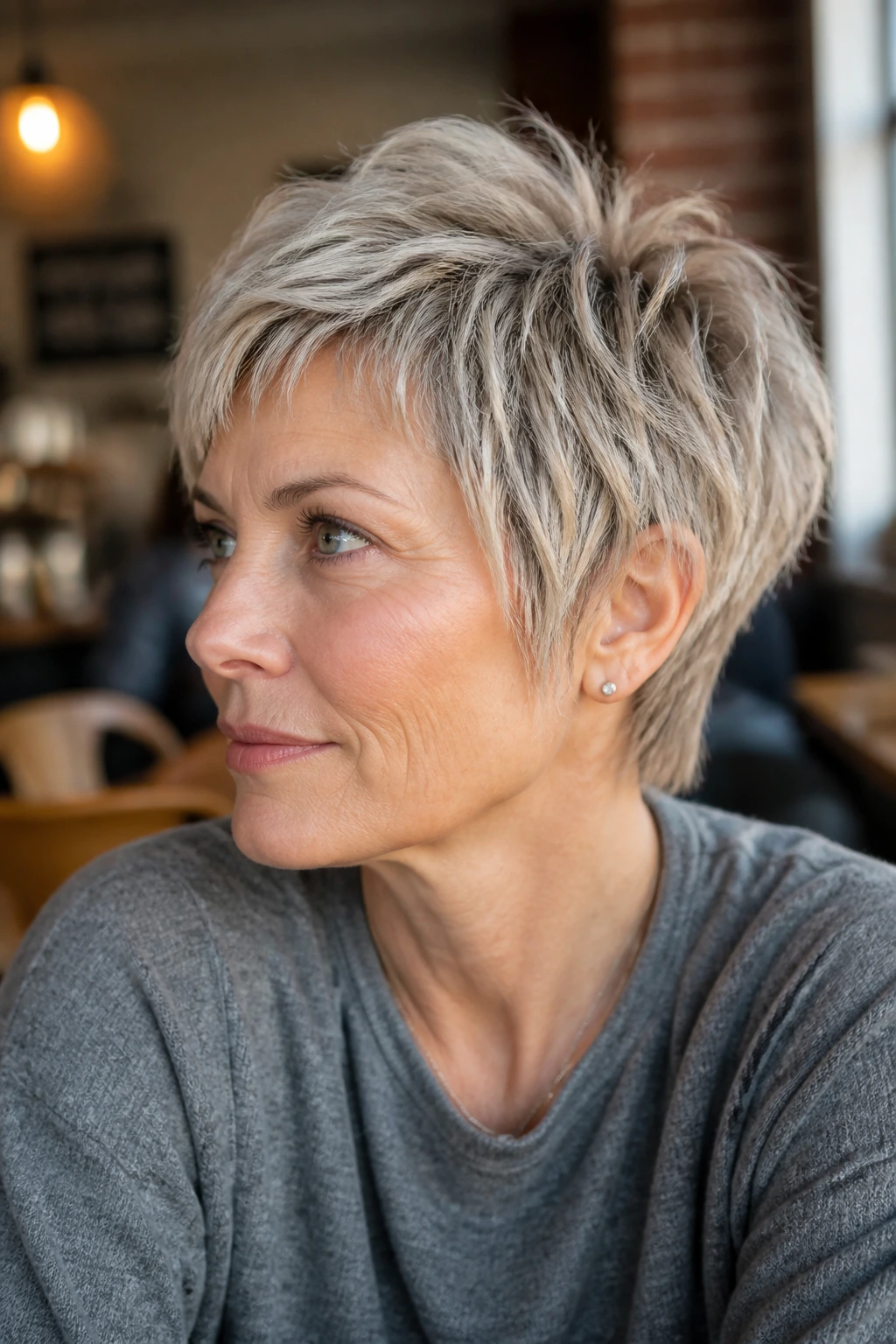 Portrait of a person with a texture-cream feathered crop showing defined edges