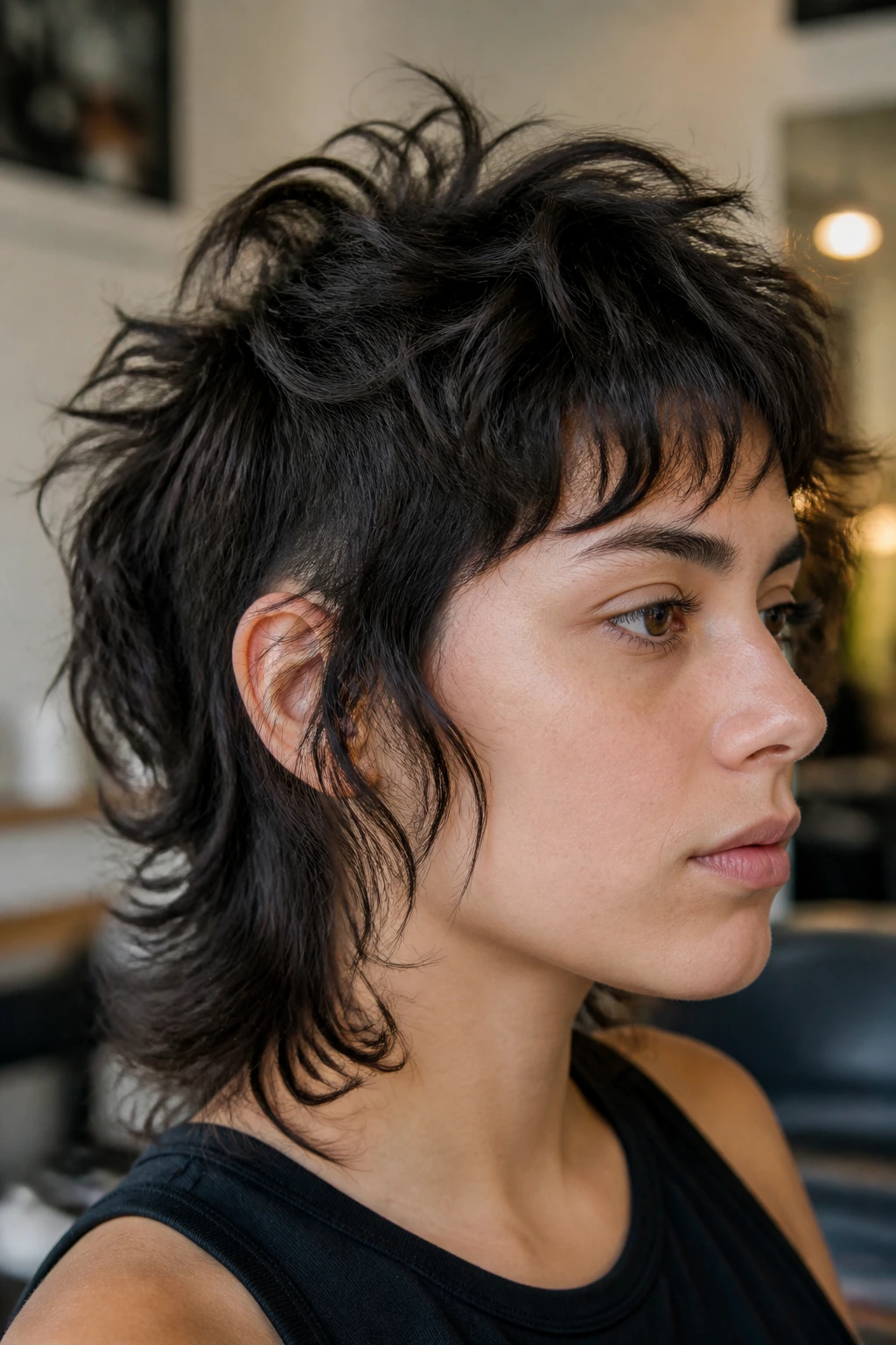 Close-up of hair texture in a shag with visible lift and defined ends.