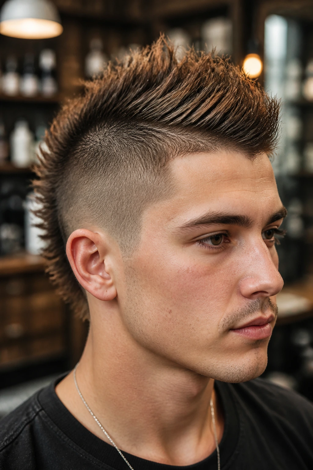 Close-up of a person with a textured hawk showing lift