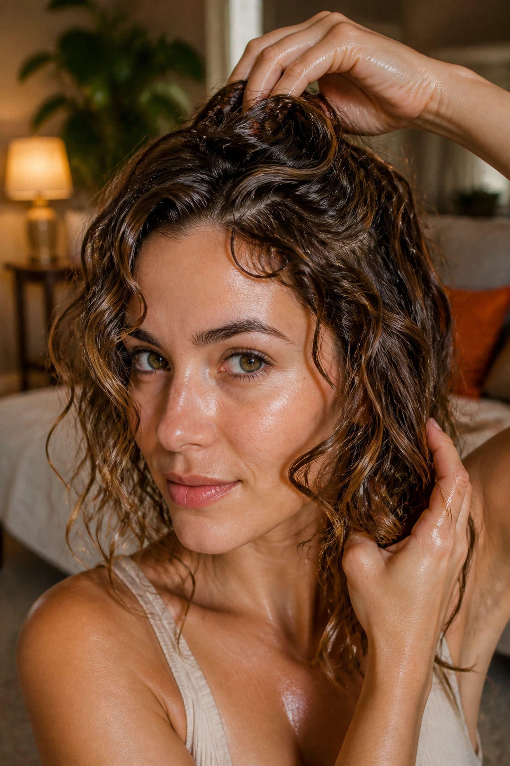 Close-up of crown texture and piecey waves on a real person