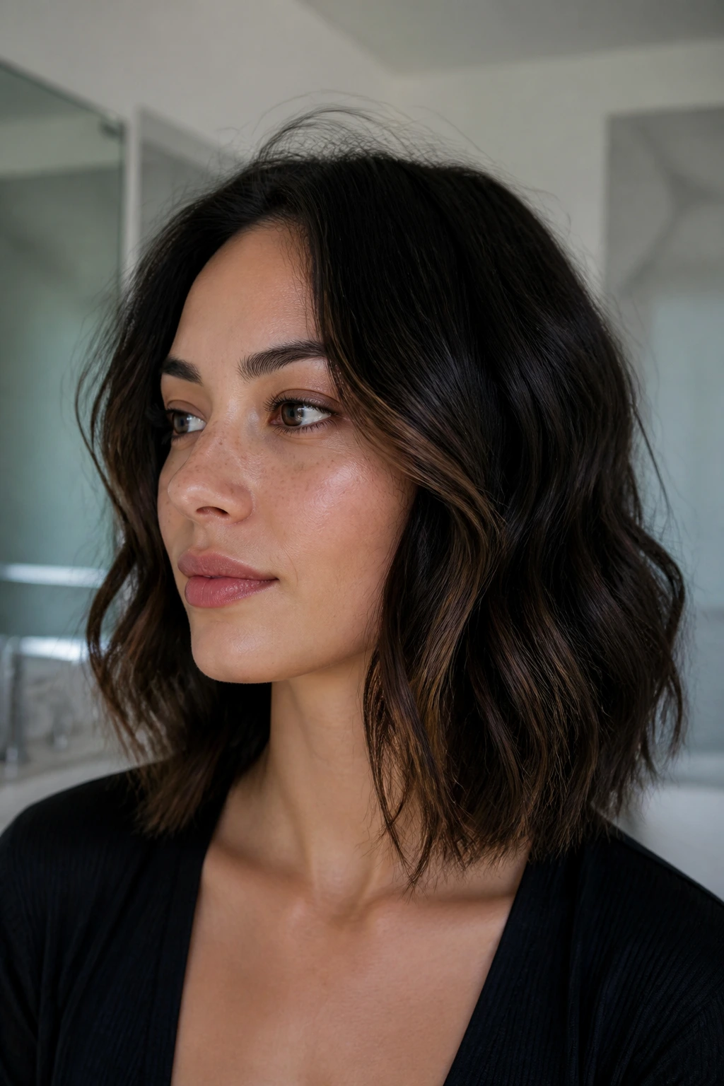 Portrait showing shoulder-length hair texture on a real person
