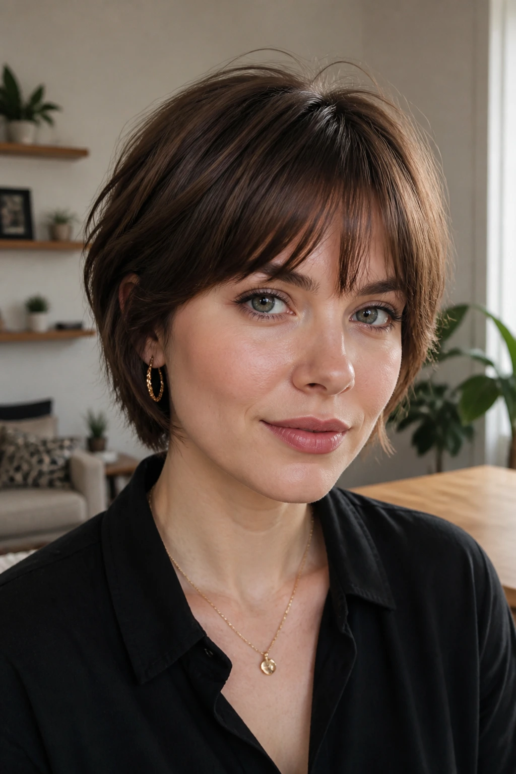 Close-up of a person showing fringe and texture tweaks