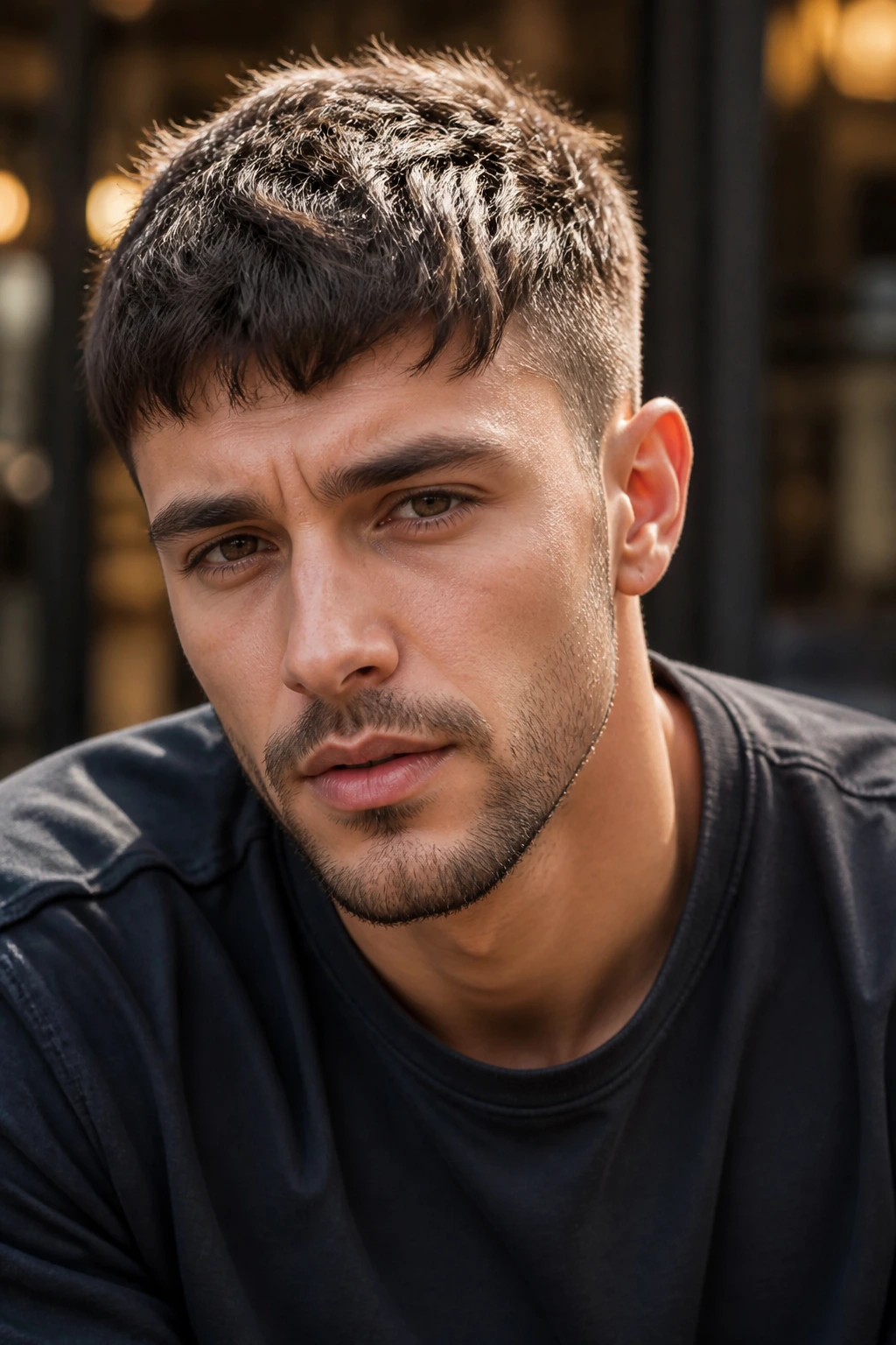 Close-up of a man with a textured crop hairstyle