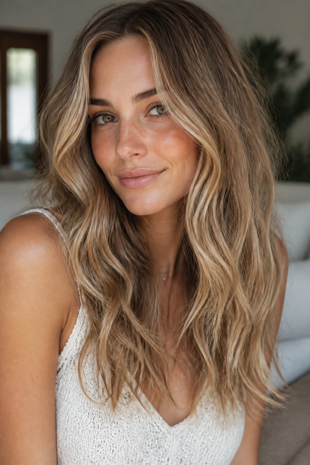 Close-up of a real person with textured-end waves keeping length light