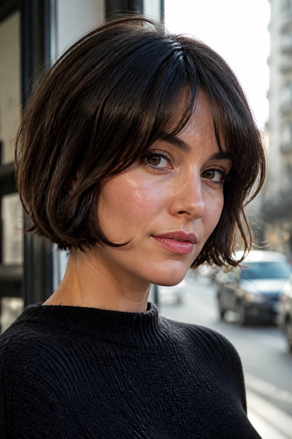 Close-up portrait with textured French bob