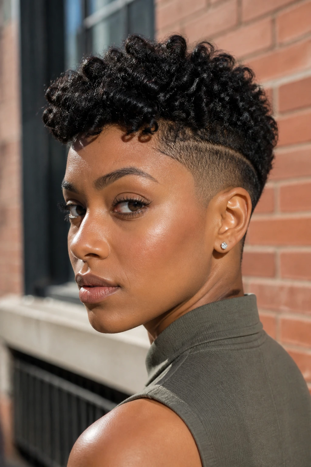 Close-up of a person with a textured pixie and undercut