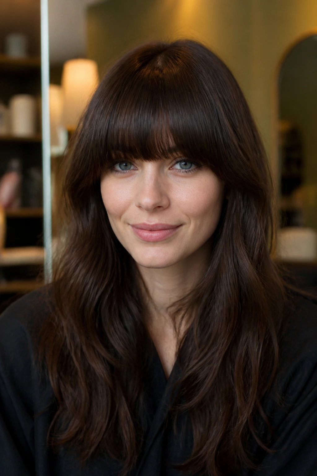 Portrait of a person with a thick horizontal fringe across the forehead.