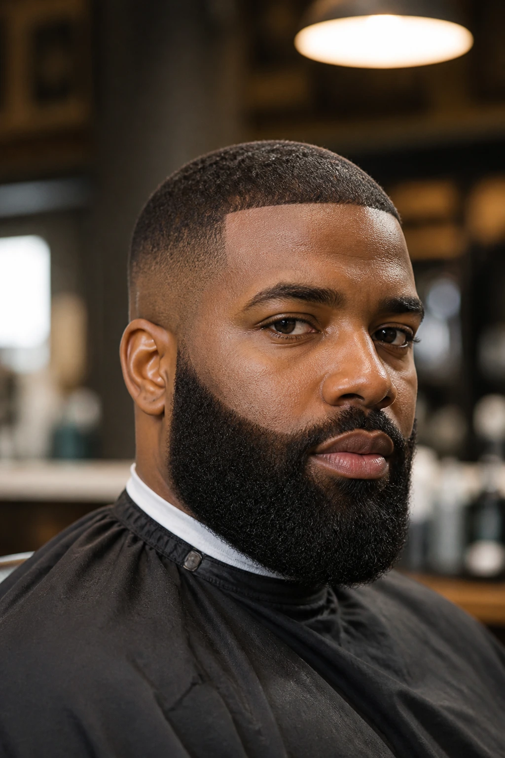 Close-up portrait of a man with a thick beard anchored by a buzz cut