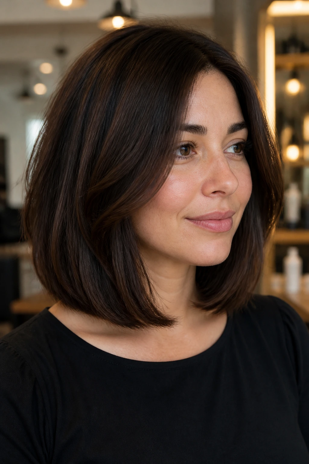 Portrait of a woman with a thick-hair debulked lob