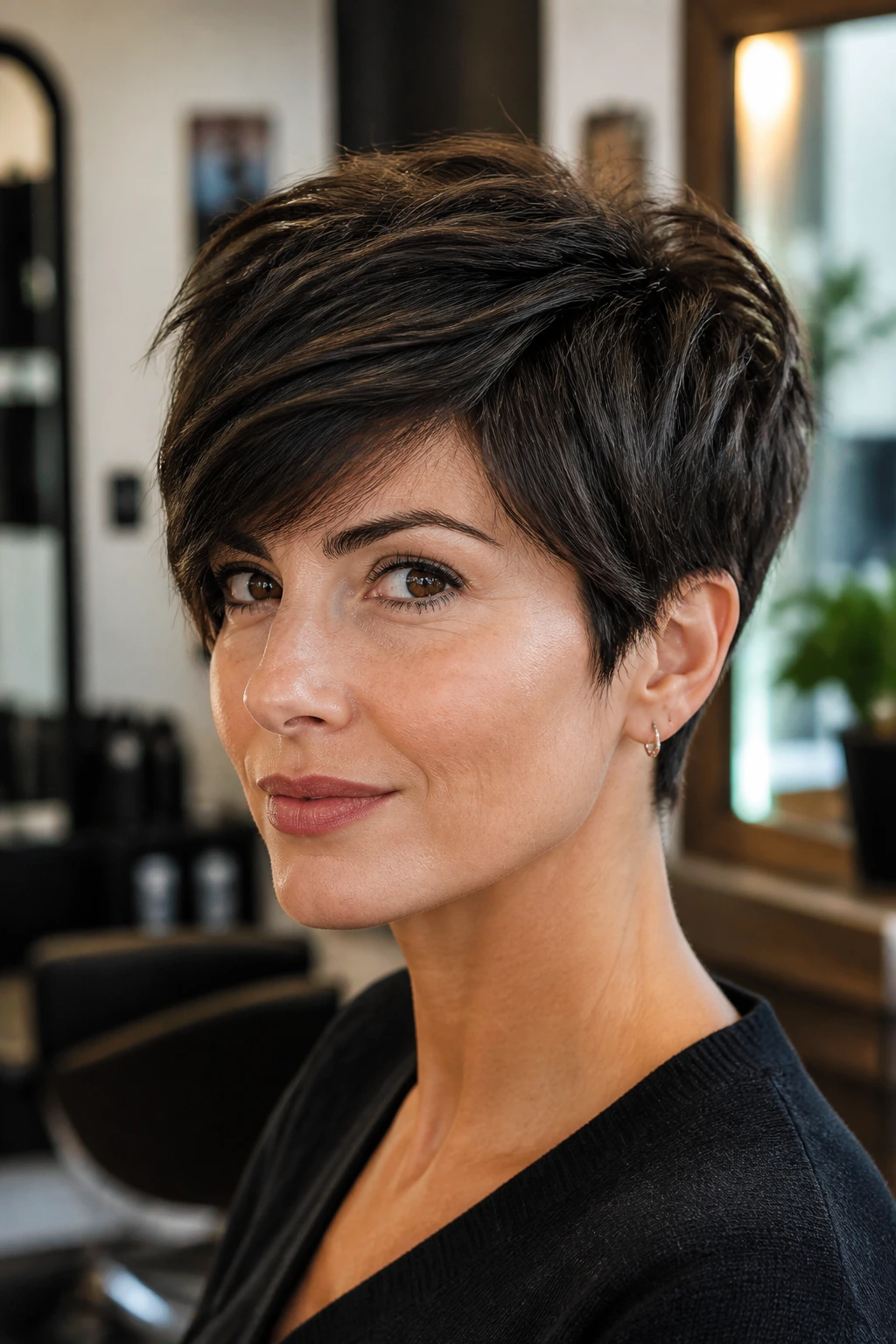 Portrait illustrating why long pixie cuts work on thick hair