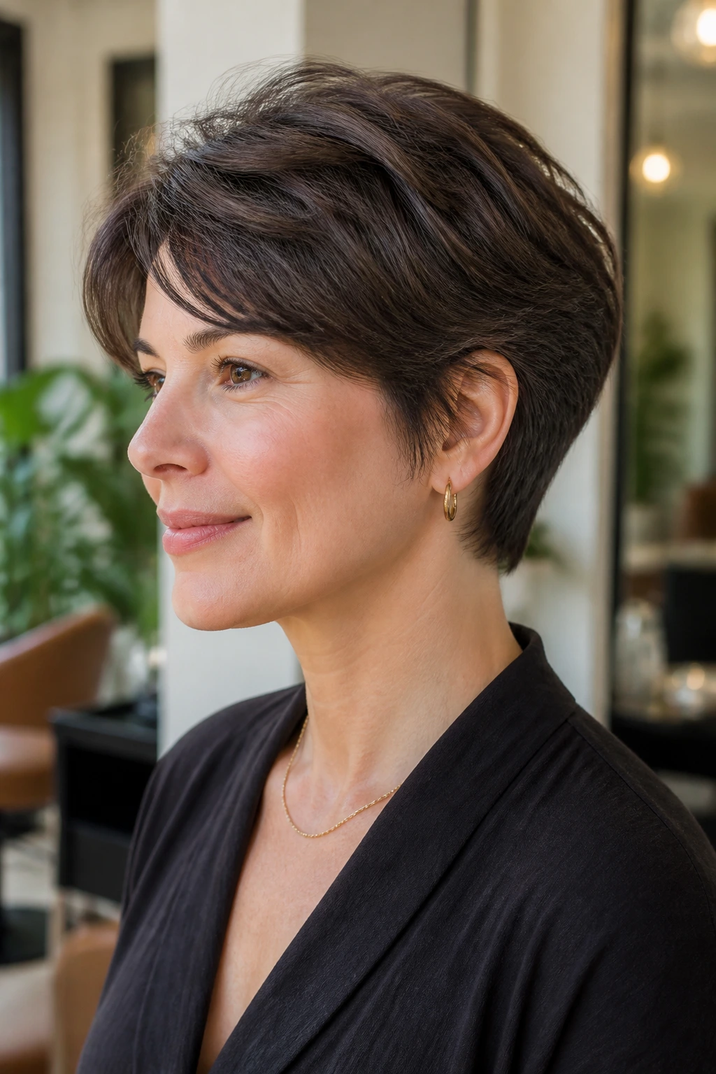 Close-up portrait of thick hair styled with shape, highlighting perimeter and crown