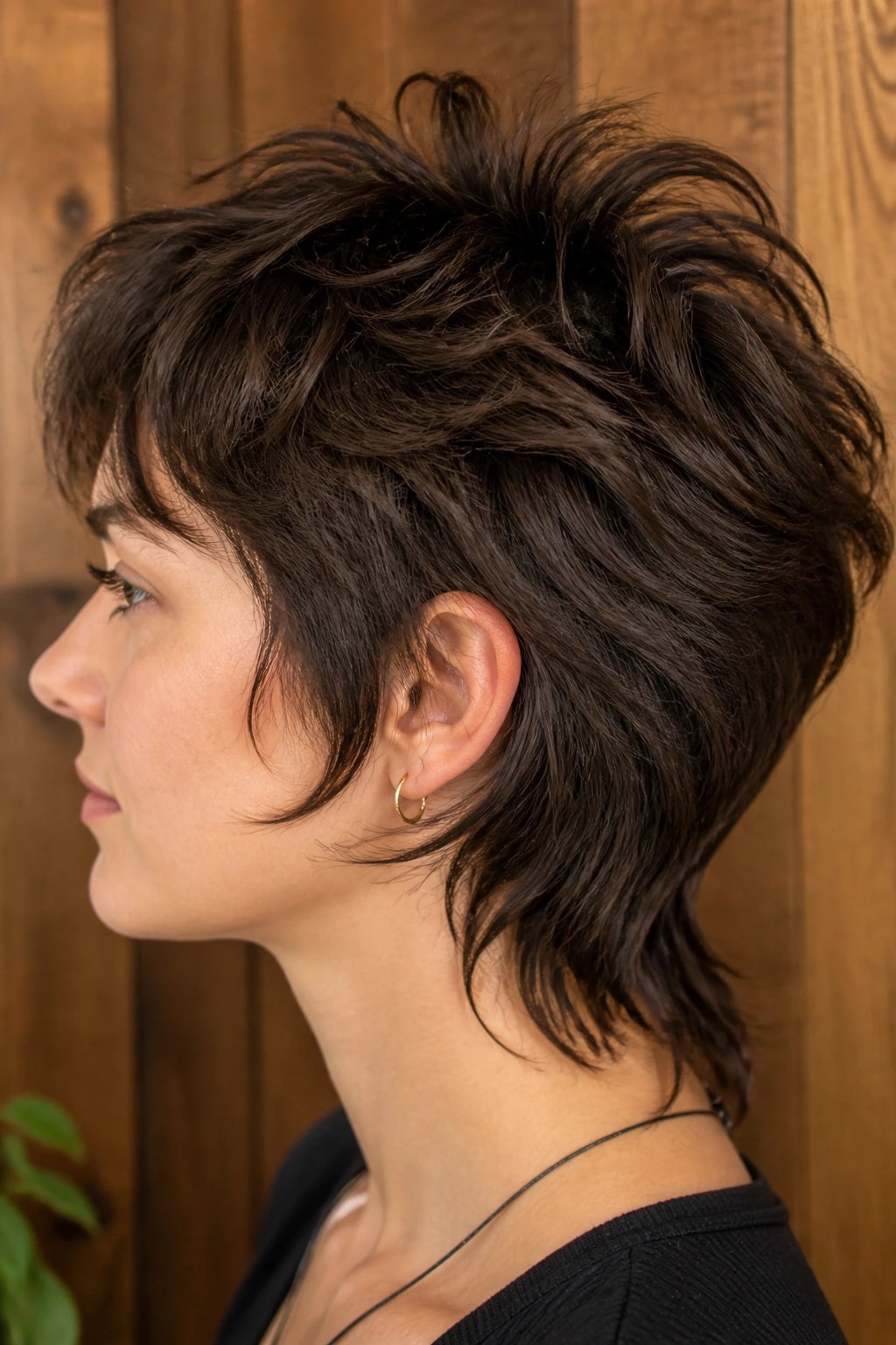 Close-up of a real person showing thick hair density affecting crown and nape silhouette.