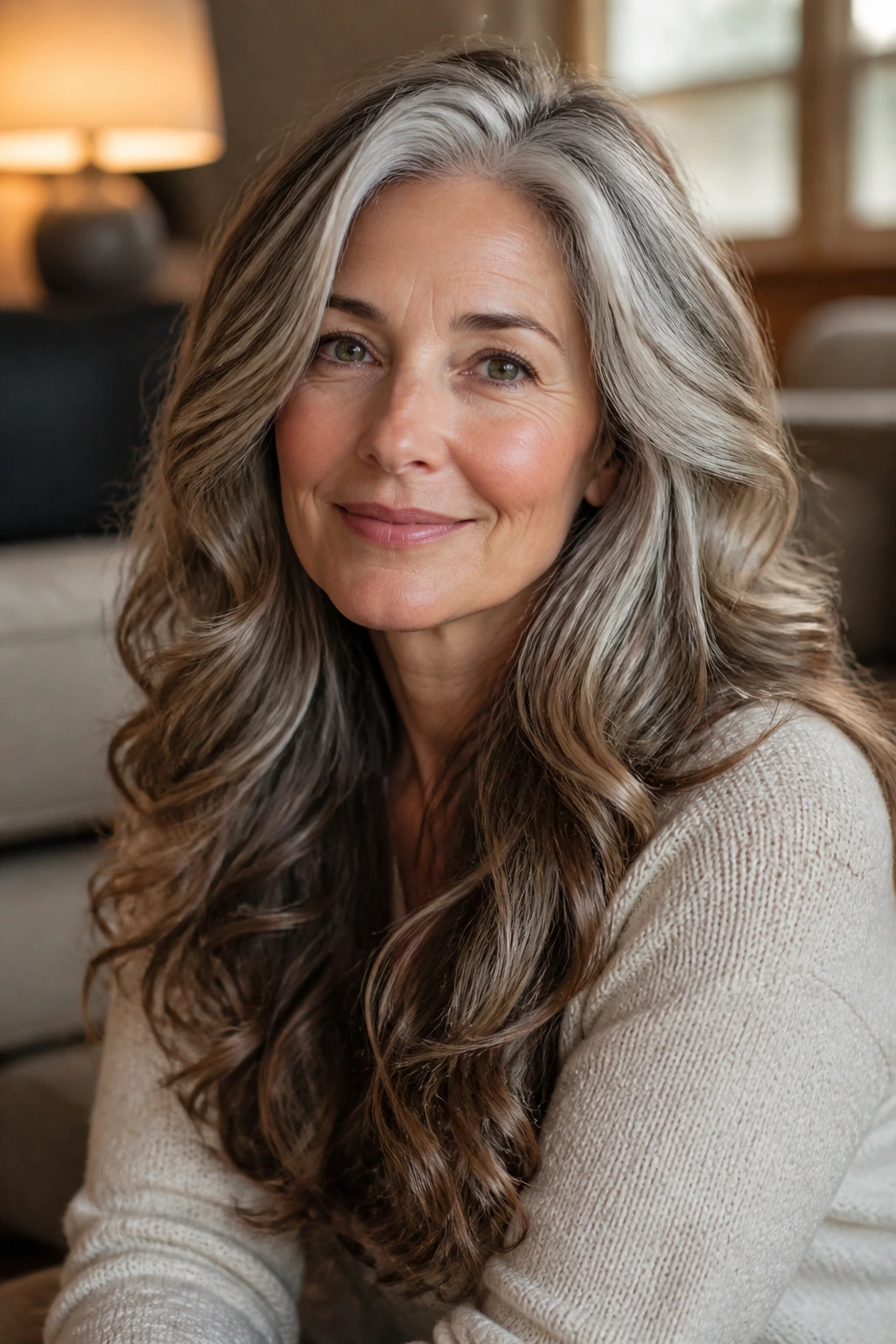 Portrait of a woman with thick cascading waves