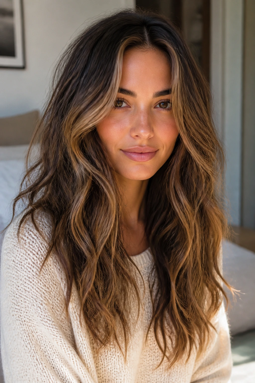 Portrait of a woman with thick hair waves showing weightless movement