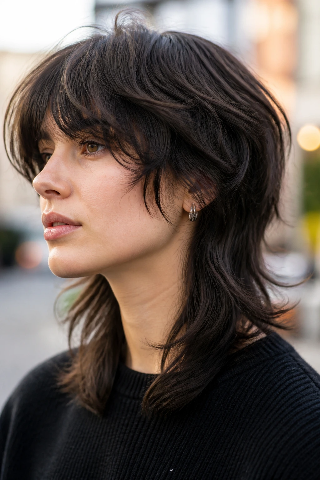 Portrait of real person with thick-hair wolf cut and interior debulking