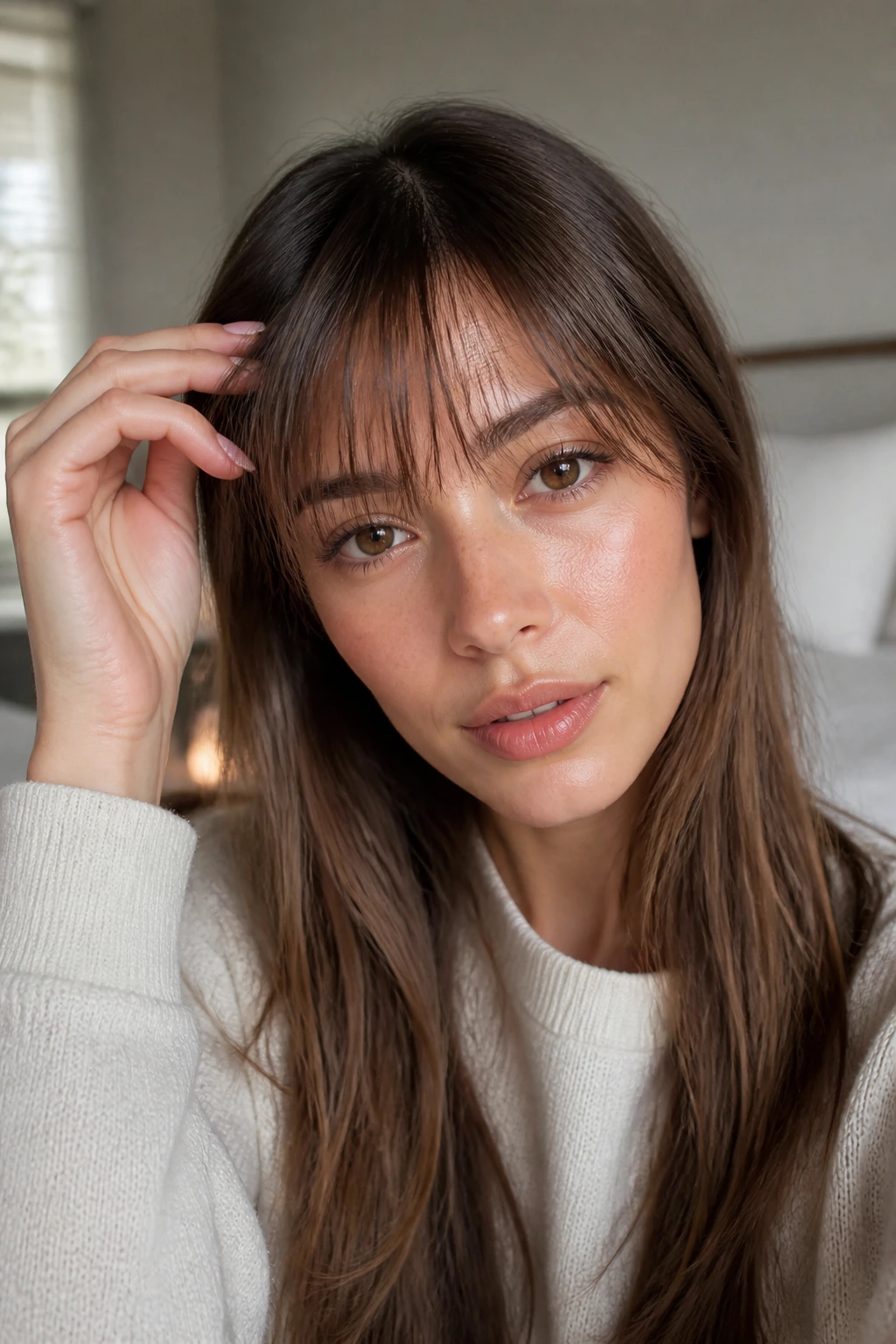 Portrait of a person with thin bangs in morning light