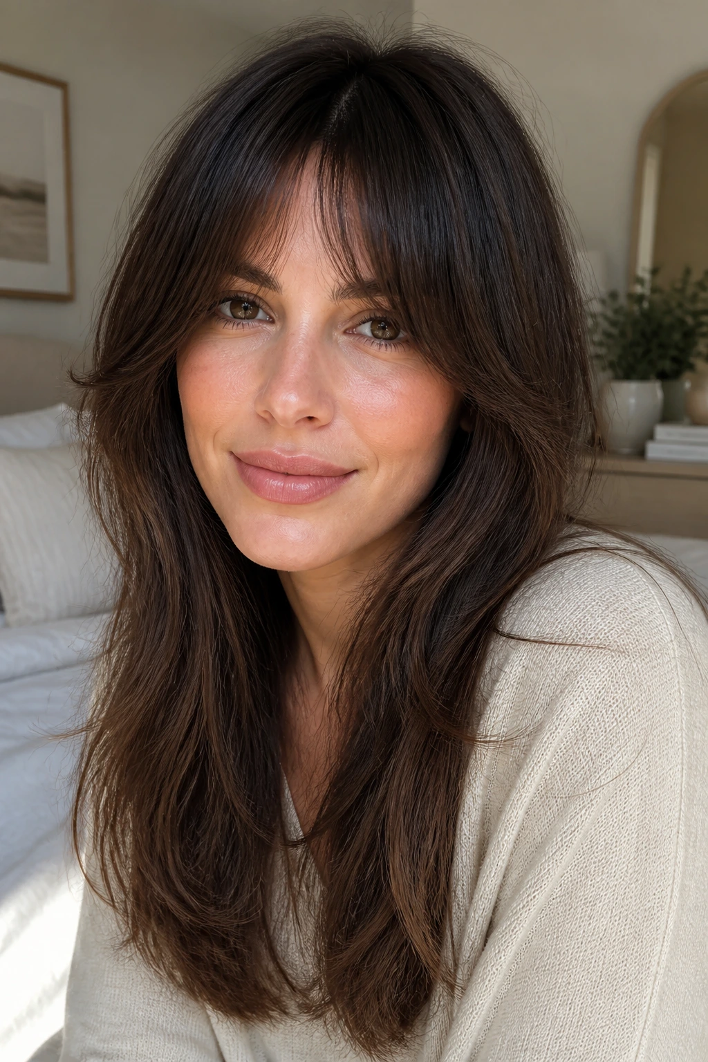 Close-up of a real woman with thin-hair invisible layers for fullness