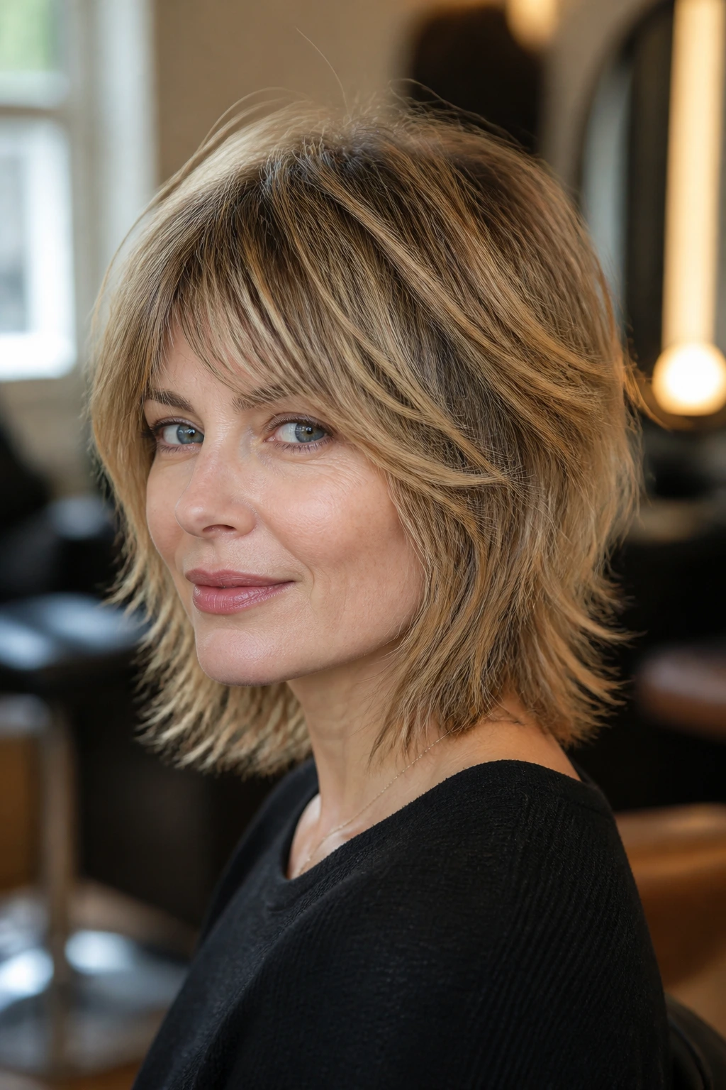 Portrait of person with shag cut on thin hair