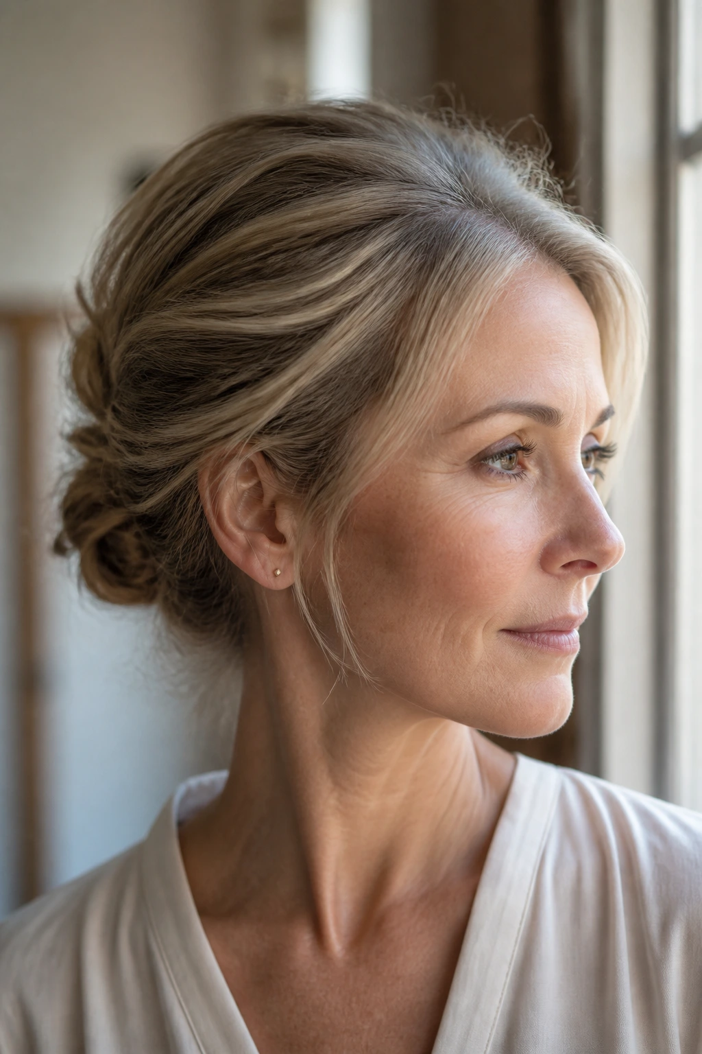 Close-up portrait illustrating traction-focused updo for thin hair