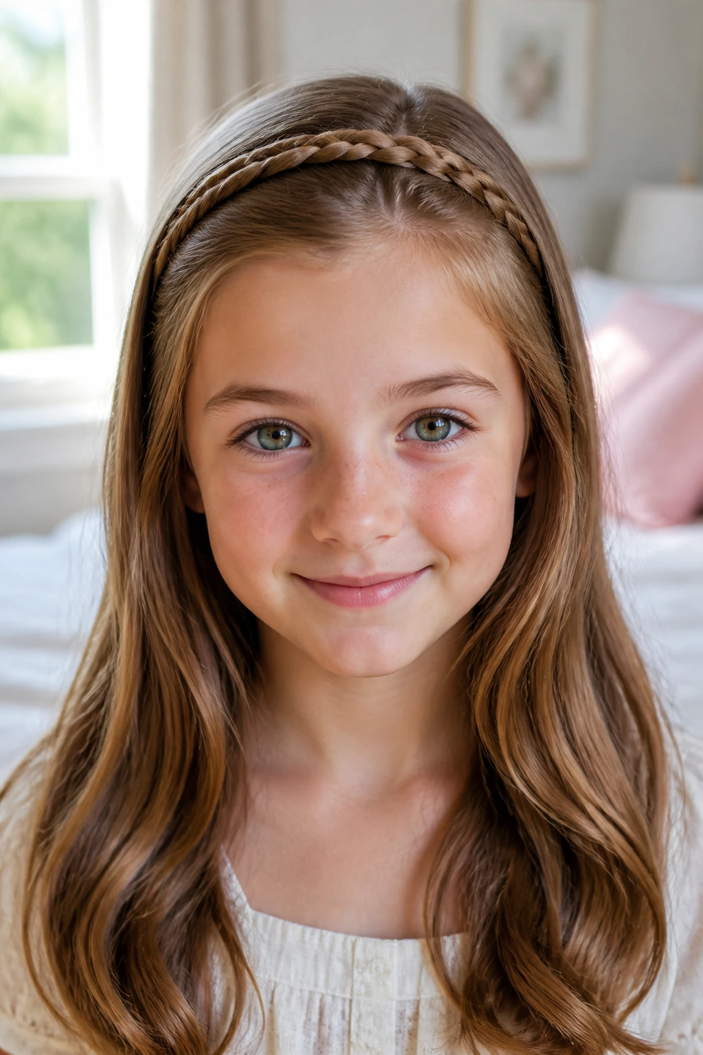 Girl wearing a three-strand braided headband