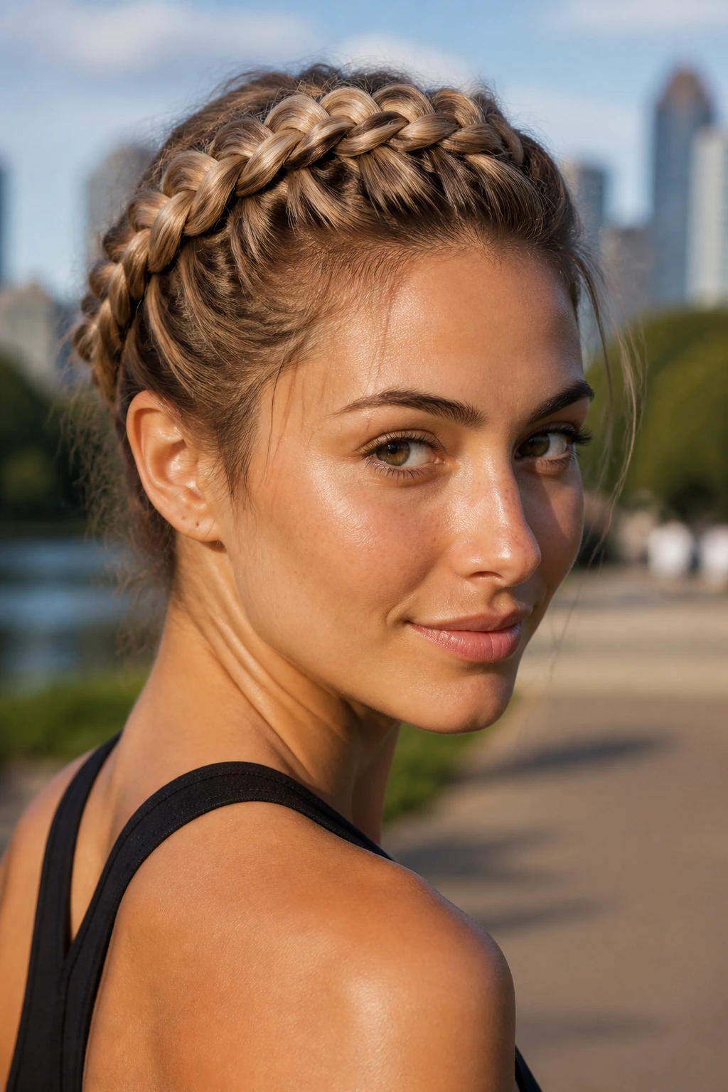 Close-up of a real person with a tight, stay-put crown braid