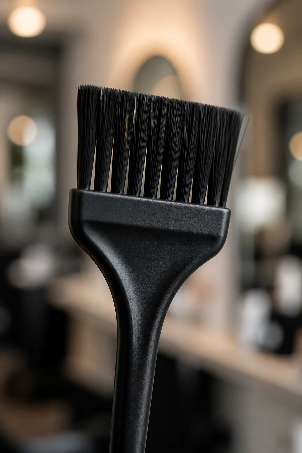 Close-up of a tint brush with salon background