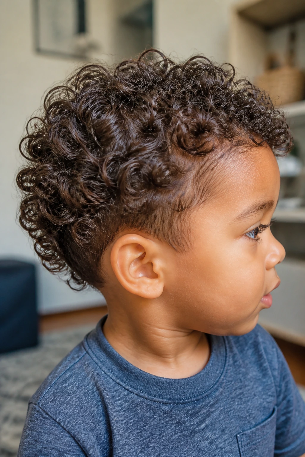 Toddler curls showing weight and definition without over-cutting