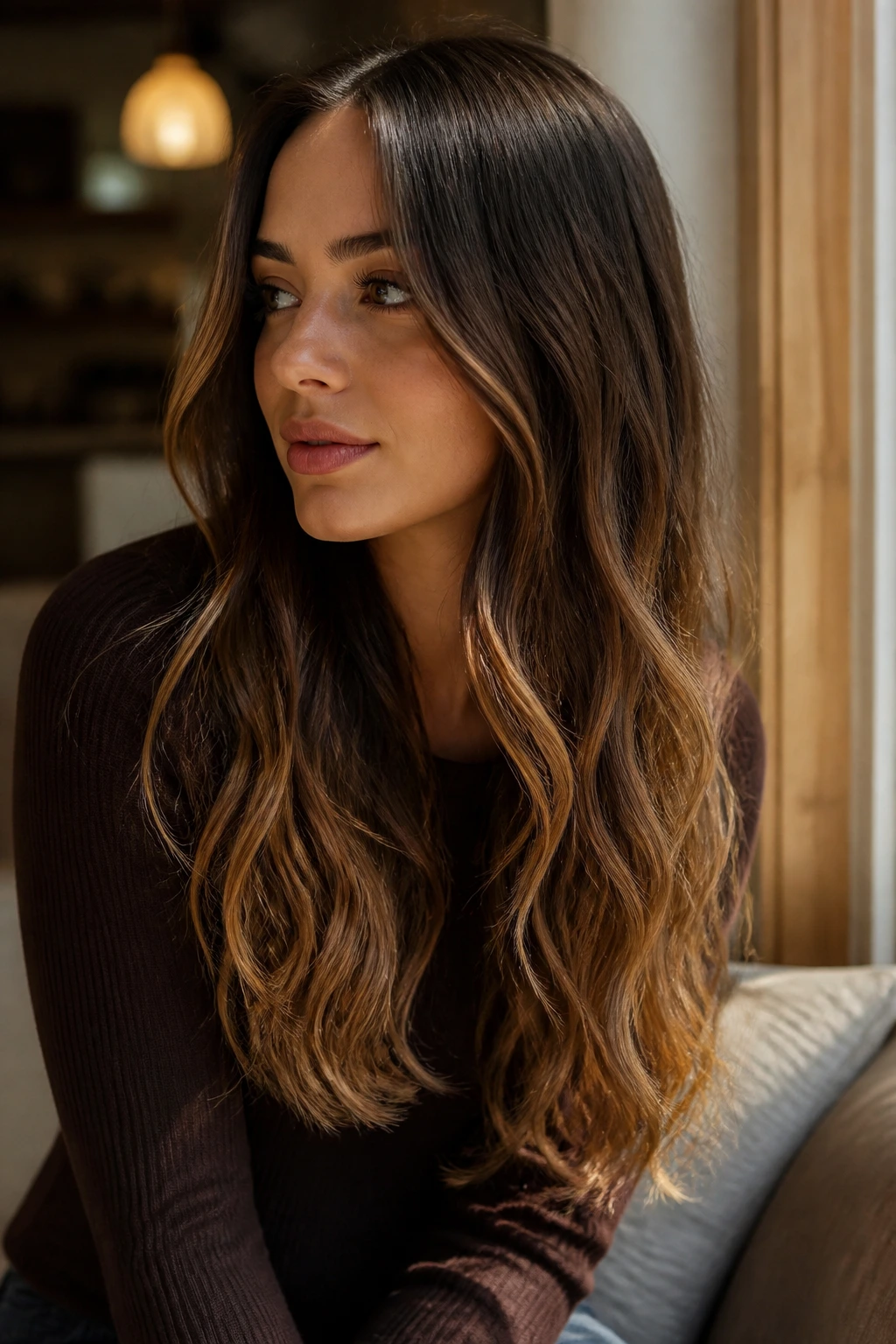 Portrait of a real person with long hair and toffee mocha ends
