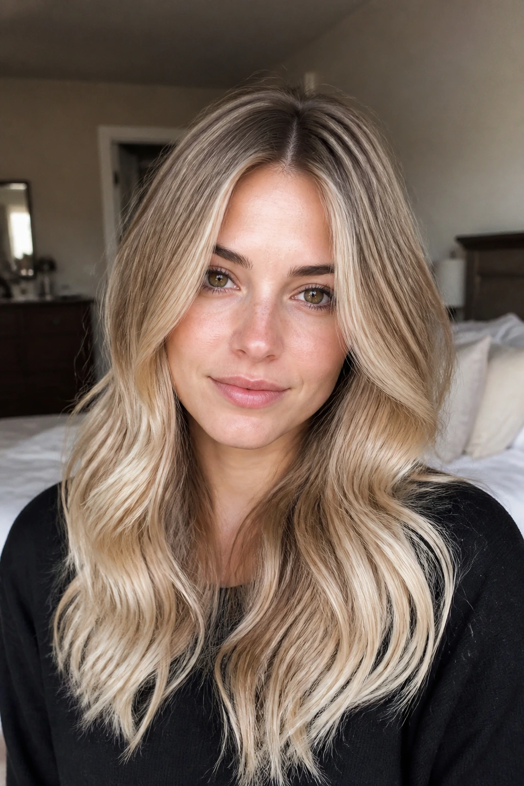 Portrait of a woman with blonde hair showing tone and placement variations