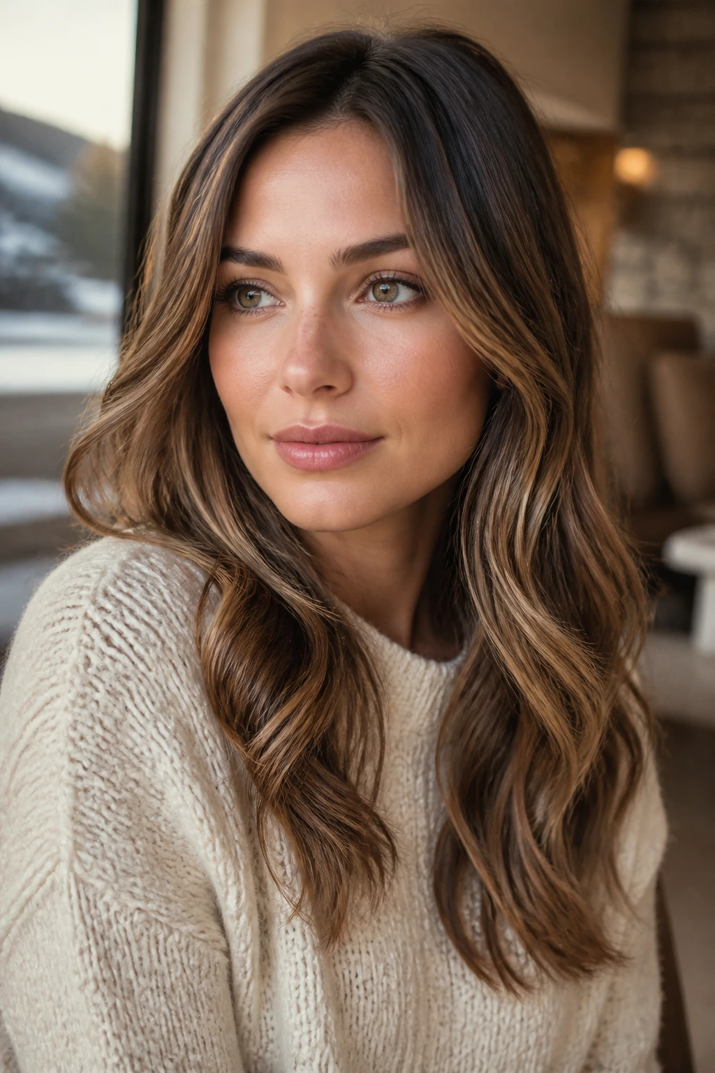 Portrait of a real person with styled hair showing tone under warm indoor light.