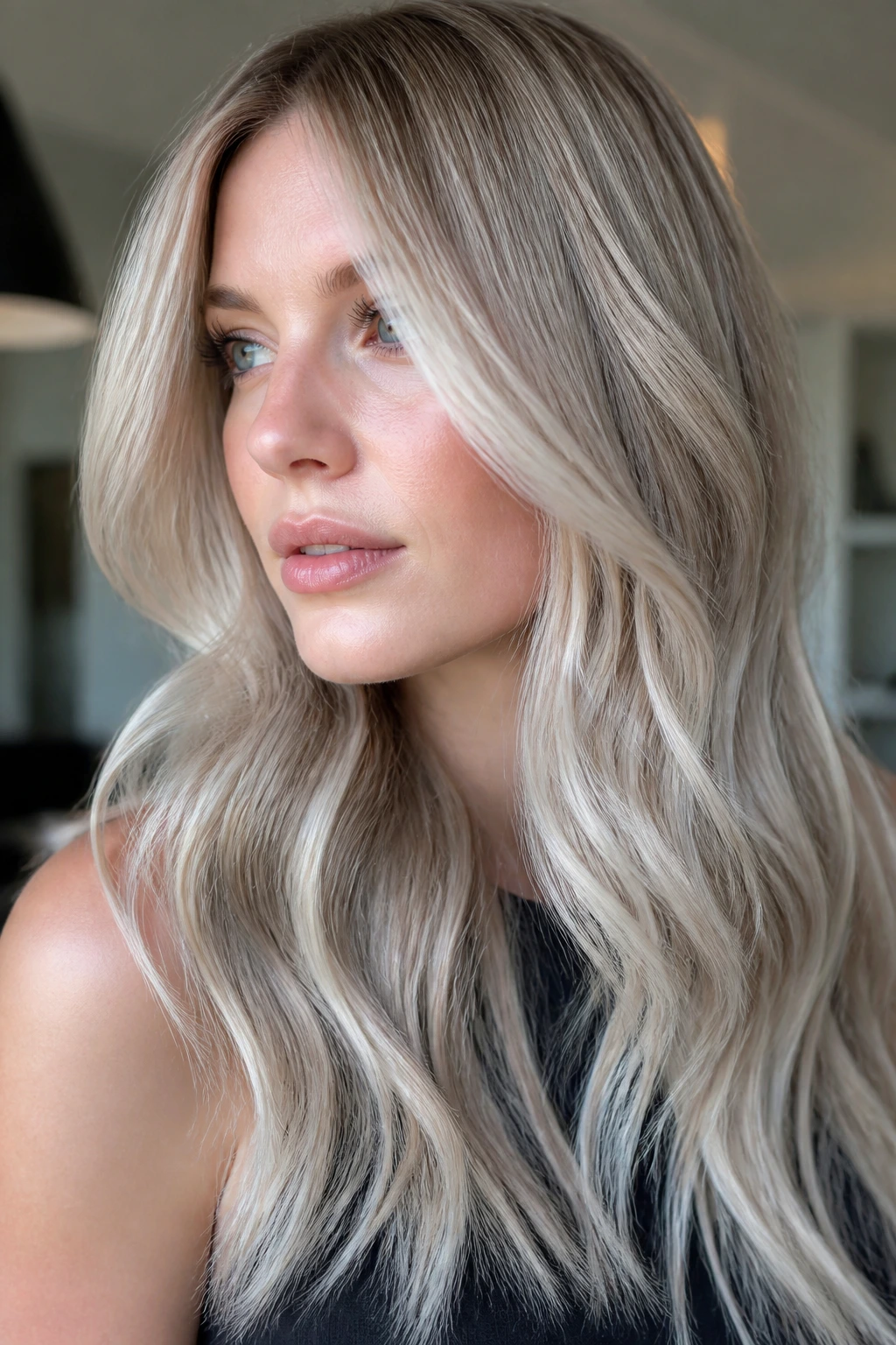 Portrait of a person with toner-balanced blonde hair in natural light.