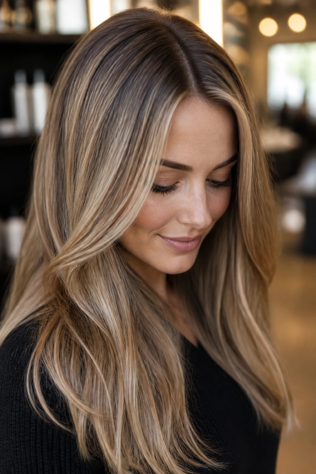 Close-up of a real woman with balanced toner and gentle root shadow