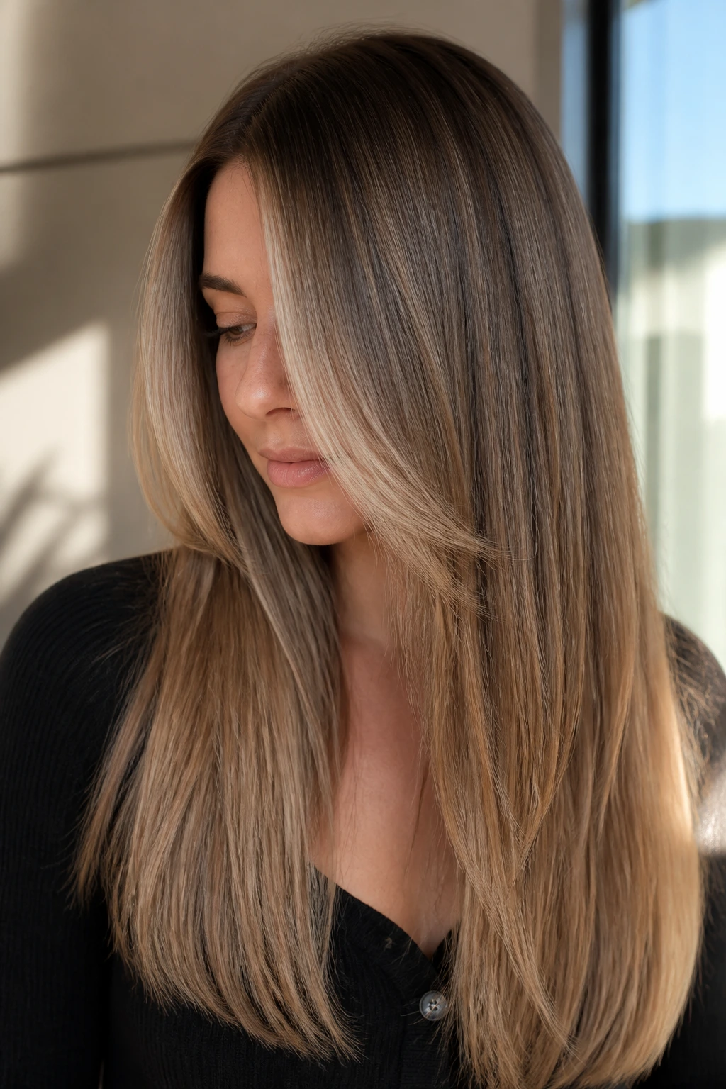 Close-up of straight hair with subtle tonal variation from base to ends.