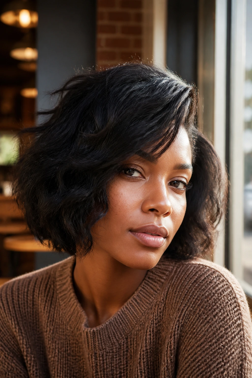 Tousled side-part bob hairstyle on a real person