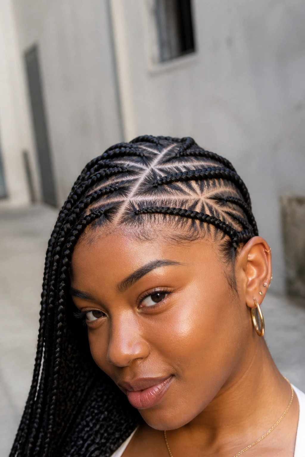 Real person with triangle-part side cornrows in profile